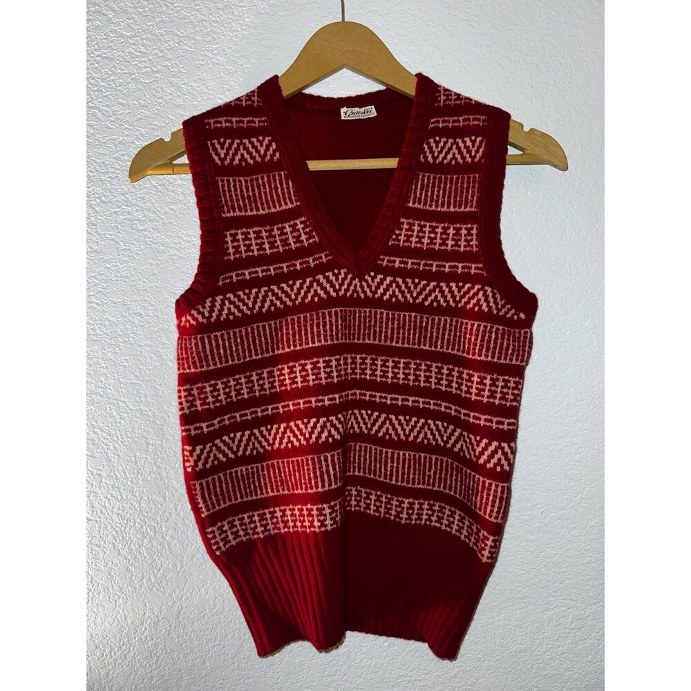 Giarbi Cortina d'Ampezzo Vintage Red Knit Sweater Vest Fair Isle V-Neck Child 5T